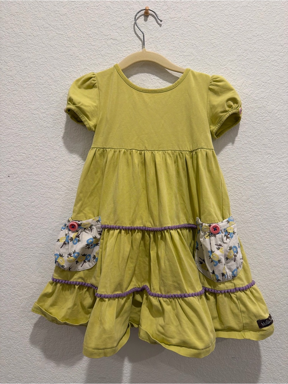 Matilda Jane make believe matinee dress lime green ruffle tier kids cotton dress